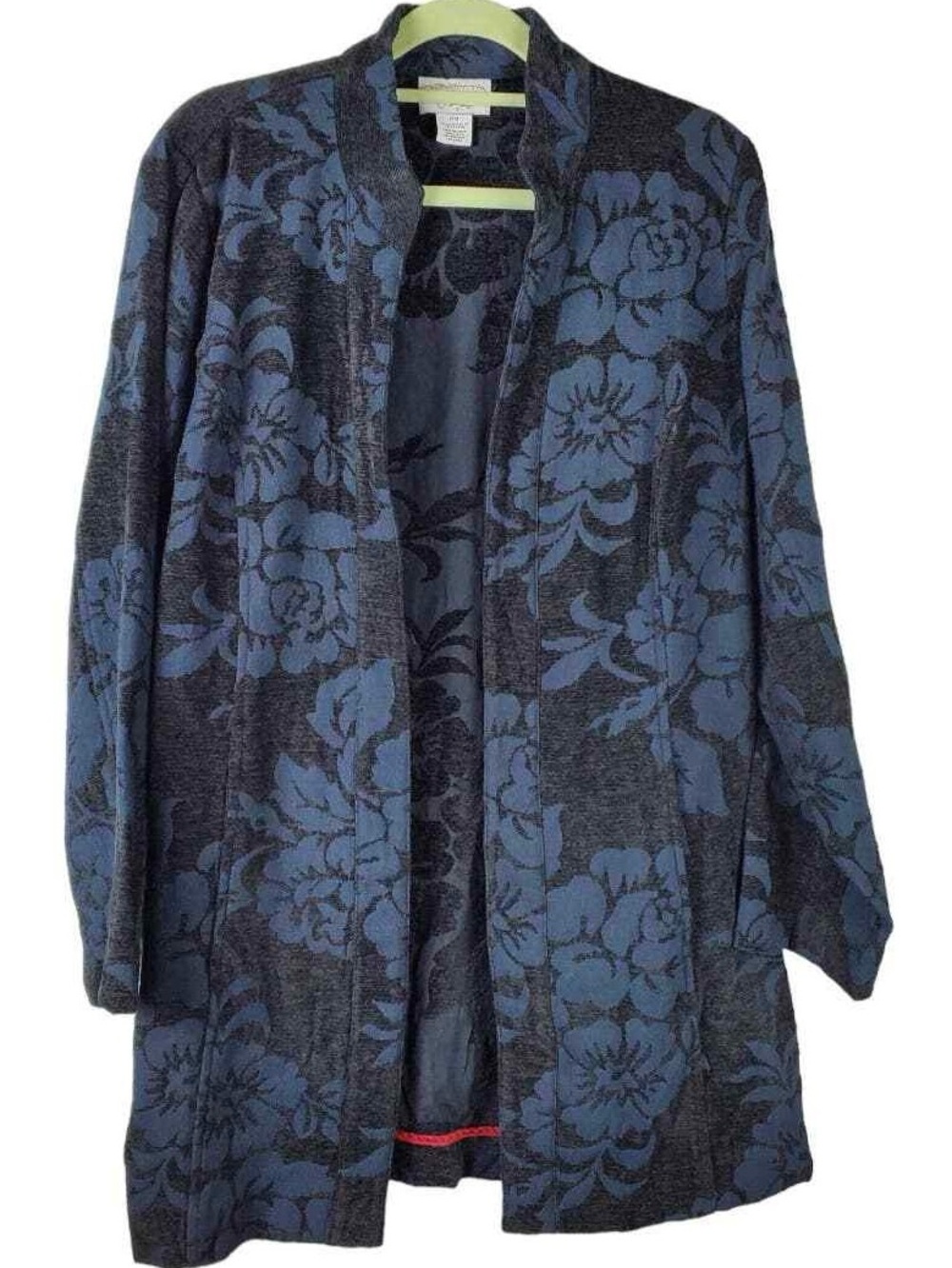 Molly & Maxx Long Blue/Black Floral Brocade Blazer Petite Medium
